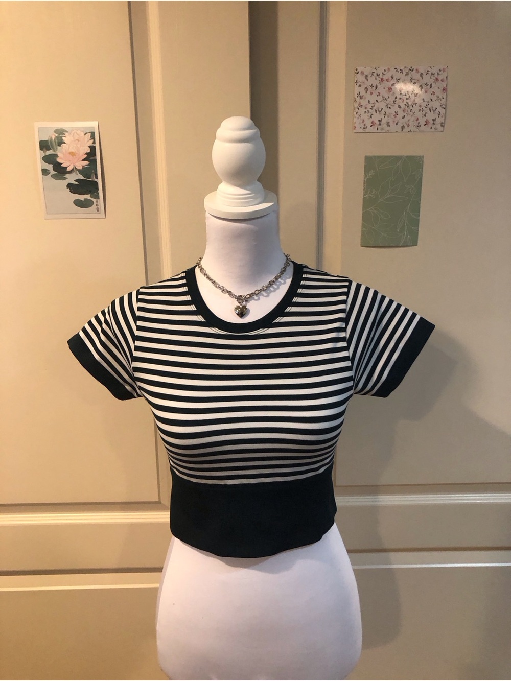 aerie green and White Striped Cropped Tee